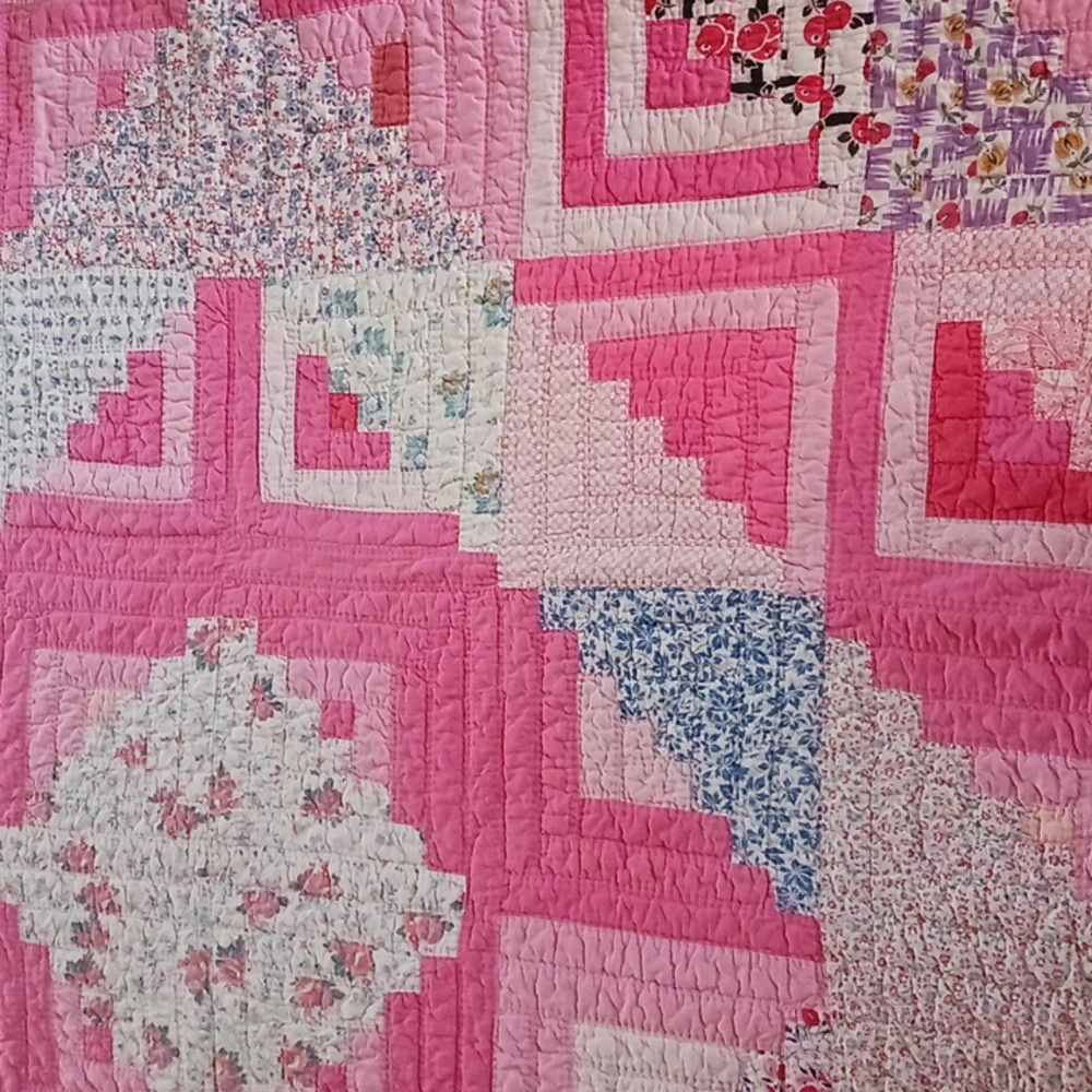 Vintage~ Pink & Floral Patchwork Quilt - handstitched